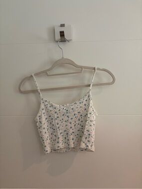 Brandy Melville - Floral Ribbed Crop Camisole - Blue/White
